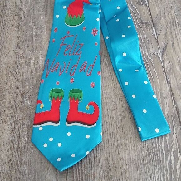 Christmas Necktie Christmas Party Fun Feliz Navidad Elf NEW - Picture 2 of 5